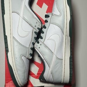 Nike Dunk Low White and Gray Sneakers with Dark Green Accents